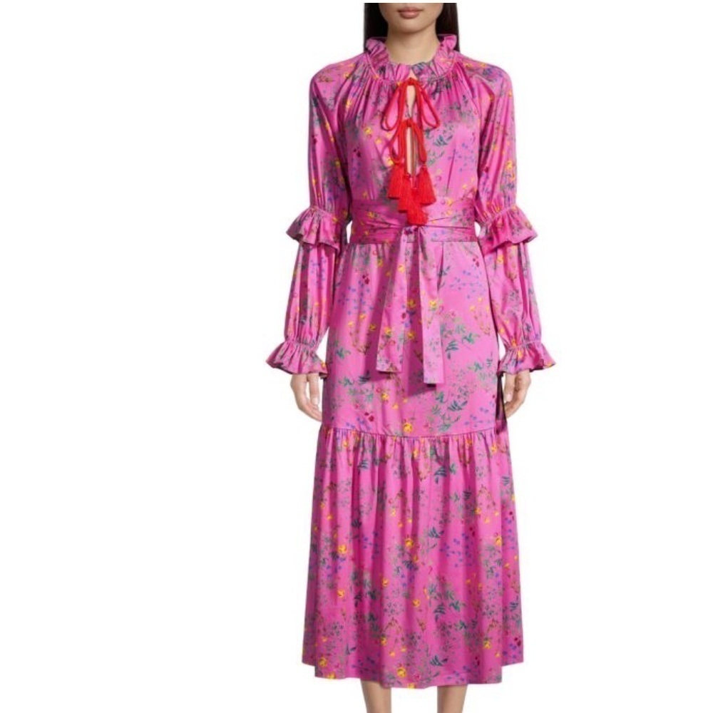 Cynthia Rowley-NWT Hot Pink Floral Longsleeve Sannibel Printed Cotton Midi Dress